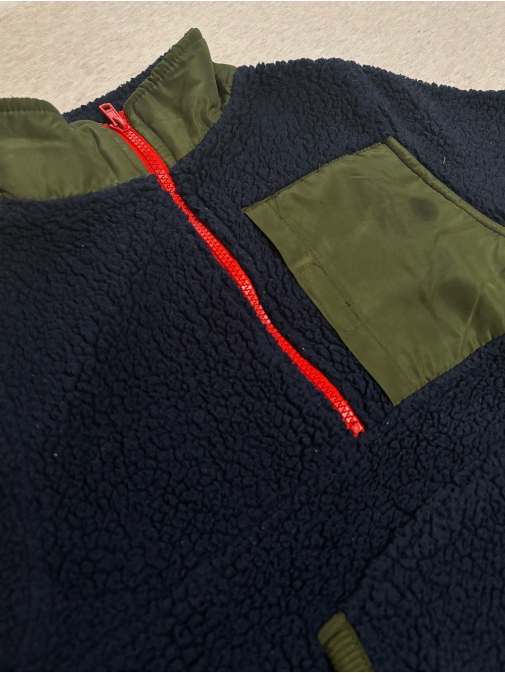 365 Kids Navy Sherpa Fleece Quarter Zip Pullover Jacket Size 8 Green Trim - Picture 7 of 9
